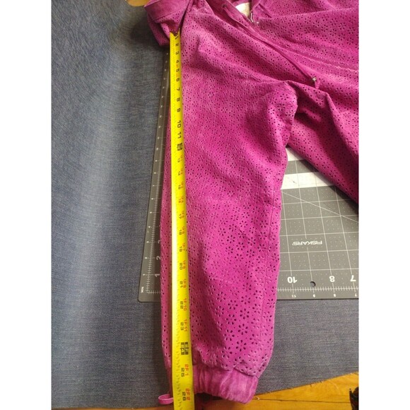 Margaret Godfrey Women's 80's Vintage Pink Eyelet Suede Zipper Hoodie Jacket L - Picture 8 of 8